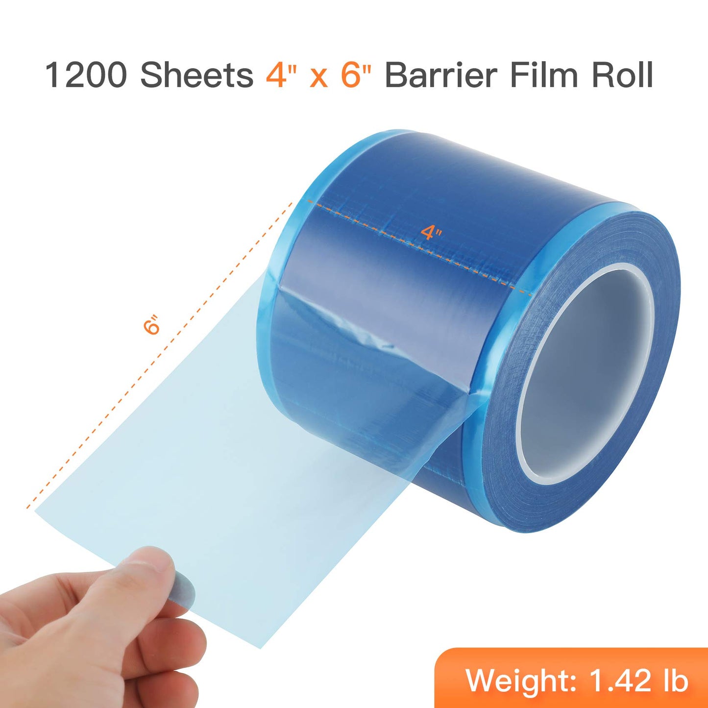 Annhua Dental Barrier Film Tattoo Plastic Wrap Blue with Dispenser Box, 4" x 6" Perforted Sheets Barrier Adhesive Tape Disposable - 1200 Sheets|1 Roll