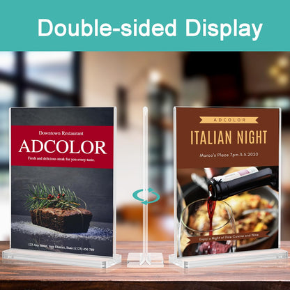 ADColor Acrylic Sign Holder 8.5 x 11 Vertical, Double Sided Clear Stand for Desktop Display Brochure Flyer Ad Poster, Plastic Table Document Menu Sign Holder for Picture Photo Frame, Office School Commercial Use-3pack