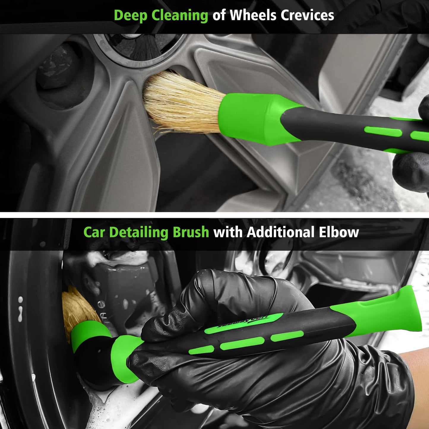 YeewayVeh 5PCS Car Wheel Cleaning & Shine Kit, Bendable & Microfiber Rim Cleaner Brush with Tire Scrubber, Boars Hair Detailing Brush and Tire Shine Applicator, All-in-One Wheel Care Pro Kit