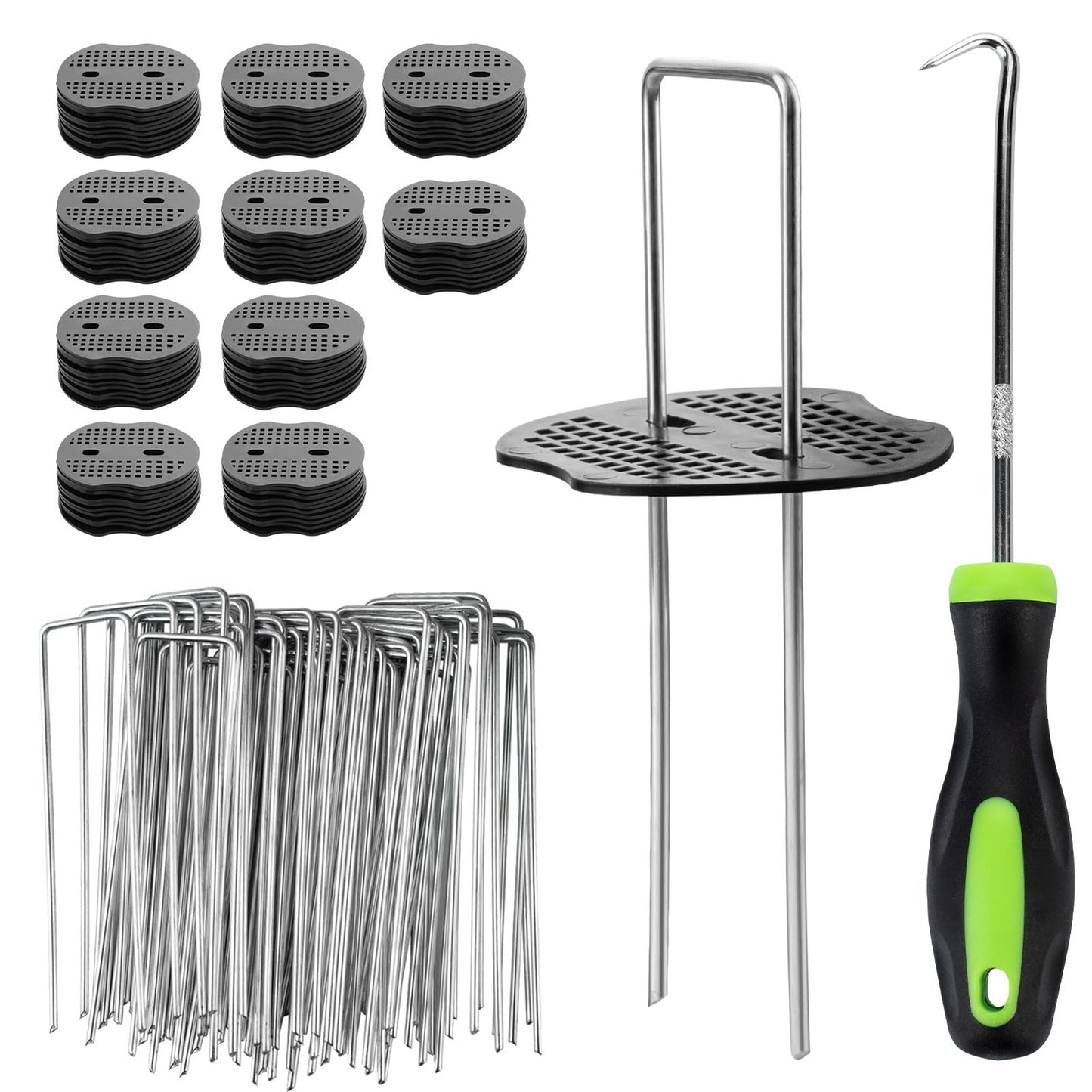 Velway 100 Weed Control Membrane Pegs + 100 Buffer Washer, 6"/150mm Weed Mat Pegs, Metal Garden Landscape Staples Artificial Grass Pins Ground Cover Mossing Fabric Artificial Barrier Pegs Assesories