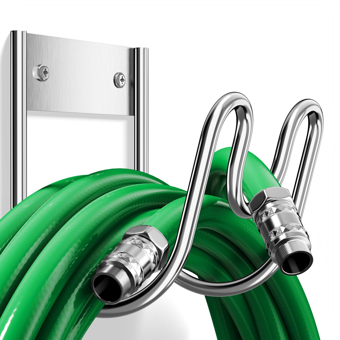 Stainless Steel Garden Hose Holder - Extra Large Heavy Duty Silver SS304 Wall Mounted Hanger for Water Hose, Extension Cords, Vacuum Lines, Anti-Rust