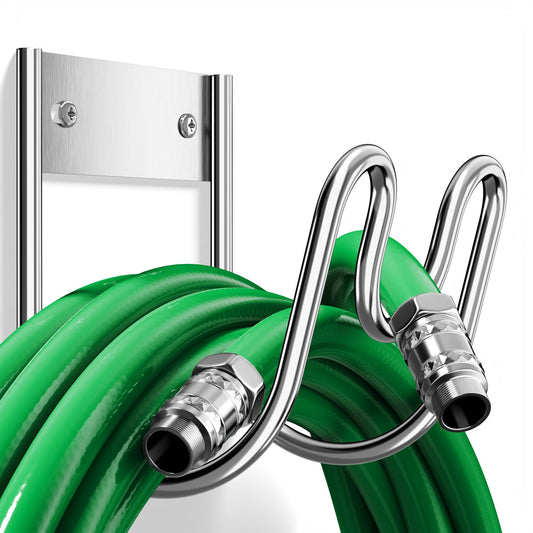 Stainless Steel Garden Hose Holder - Extra Large Heavy Duty Silver SS304 Wall Mounted Hanger for Water Hose, Extension Cords, Vacuum Lines, Anti-Rust