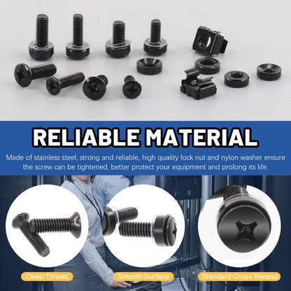 Glarks 80Sets/160Pcs M5 M6 Cage Nuts and Screws Set, M5 x 16mm, M5 x 20mm, M6 x 16mm, M6 x 20mm Square Hole Hardware Cage Nuts & Mounting Screws Washers for Server Rack and Cabinet (Black)