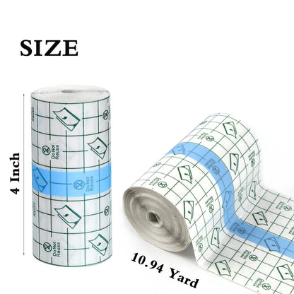 2 PCS 4 Inch x 10.94 Yard Waterproof Bandages Transparent Film Dressing, Clear Adhesive Bandages Shower Shield Dressing Tape for Tattoos Aftercare Swimming
