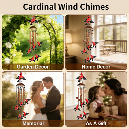 Cardinal Wind Chimes for Outside, Metal Bird Wind Chime with Aluminum Tubes, Garden & Porch Outdoor Decor, Red Cardinal Yard Decoration Gift