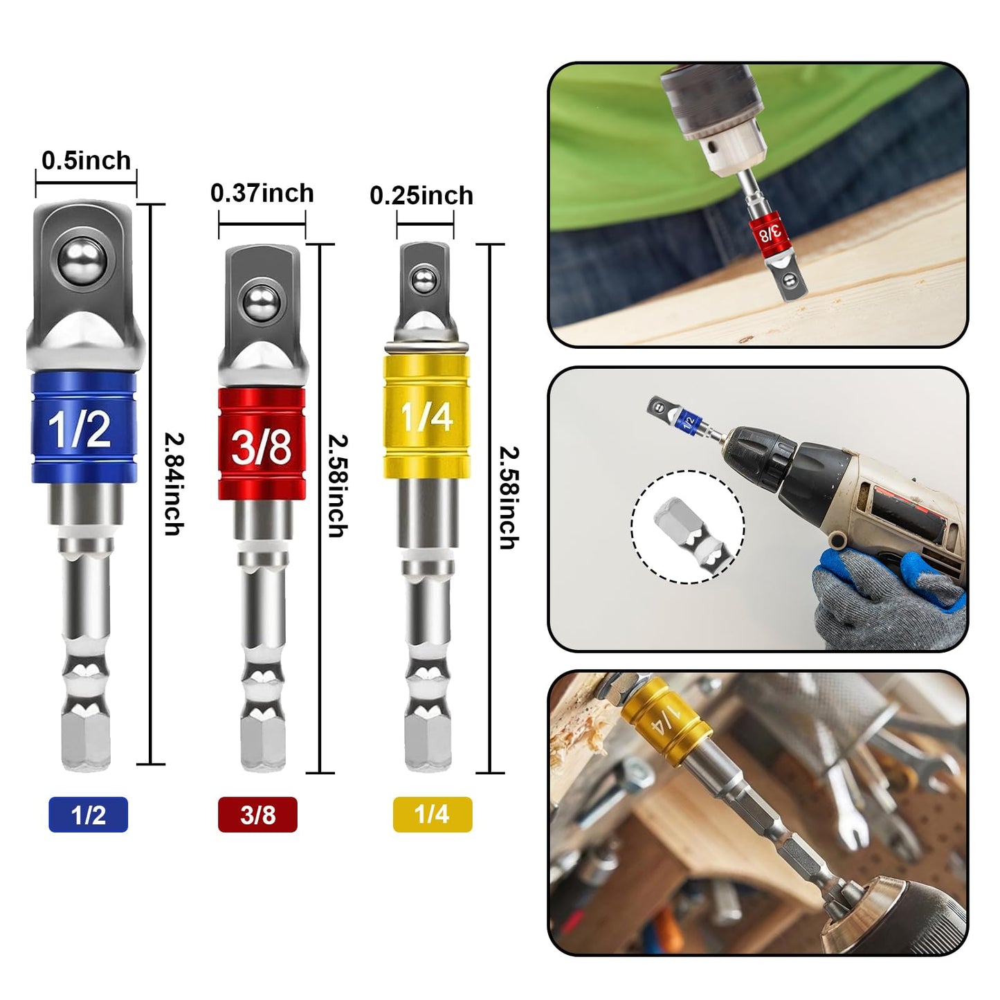 ZORKNOPT 26 PCS Flexible Drill Bit Extension Set with 2 PCS 105° Right Angle Drill Attachment, Bendable 1/2 3/8 1/4" Universal Socket Adapter & Screwdriver Bit Kit & Drill Bit Holder
