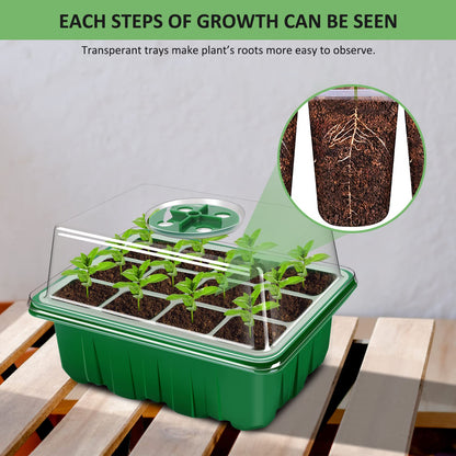 YAUNGEL Seed Starter Trays, 10 Pack 120 Cells Thicken Seed Starting Tray Kit with Humidity Dome/Clear Lids Durable Growing Seedling Trays for Greenhouse & Gardens