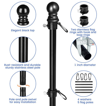 6.5FT Flag Pole for Canada Flag, Flag Poles Outdoor with Bracket, Tangle Free Stainless Steel Flag Pole Kit, Wall Mount and Adjustable Flagpole for Porch, Garden, Patio, Residential or Commercial