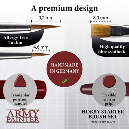 The Army Painter, Hobby Starter Brush Set, 3 Paint Brushes for Acrylic Paint incl. Drybrush, Detail & Standard Size - Model Brush for Miniature Fantasy Painting