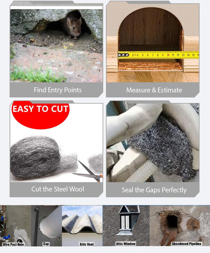 Steel Wool Mice Repellent – 6 Rolls #3 Coarse (14ft×3.1in) with Scissors & Gloves | Seal HVAC Vents, Garage Walls, Garden Gaps | Laine d’Acier Anti-Souris | Heavy Duty, Non-Toxic & Child Safe Petteloo