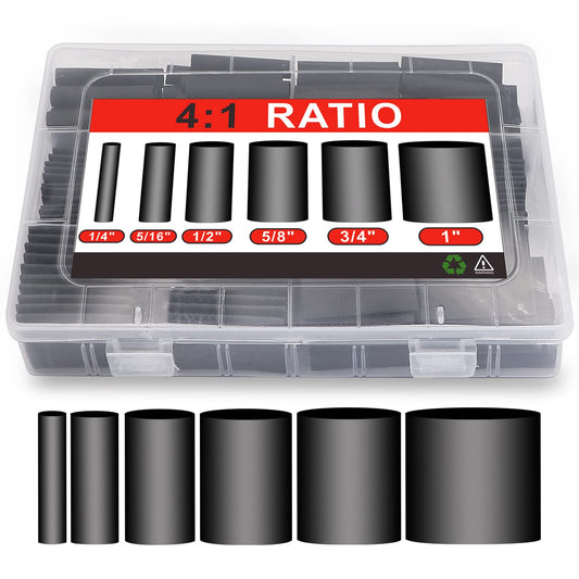 200PCS Heat Shrink Tubing Kit, Dual Wall Tube, Marine Shrink Tubing, Adhesive Lined(Shrink Ratio4:1,Black)