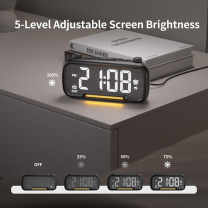 Digital Alarm Clock Radio for Bedrooms with Bluetooth Speaker, High Fidelity Sound, Bedside Clock with 2 Charging Ports, Adjustable Dimmer & Volume, Night Light, Auto-Off Timer, Ideal for Home Office