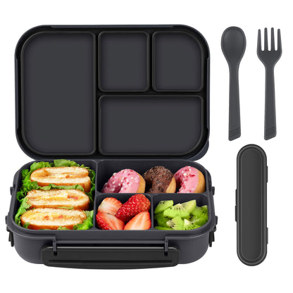 Amathley Lunch Box Kids,Bento Box Adult Lunch Box,Leakproof Lunch Containers for Adults/Kids/Toddler,1200ML-4 Compartments bento Lunch box with Utensil,Microwave & Dishwasher Safe(Dark Gray)