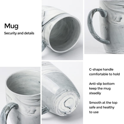 14 OZ Unique Coffee Mugs, Smilatte M067 Novelty Marble Ceramic Cup for Home and Office, Microwave Dishwasher Safe, Set of 4, Gray