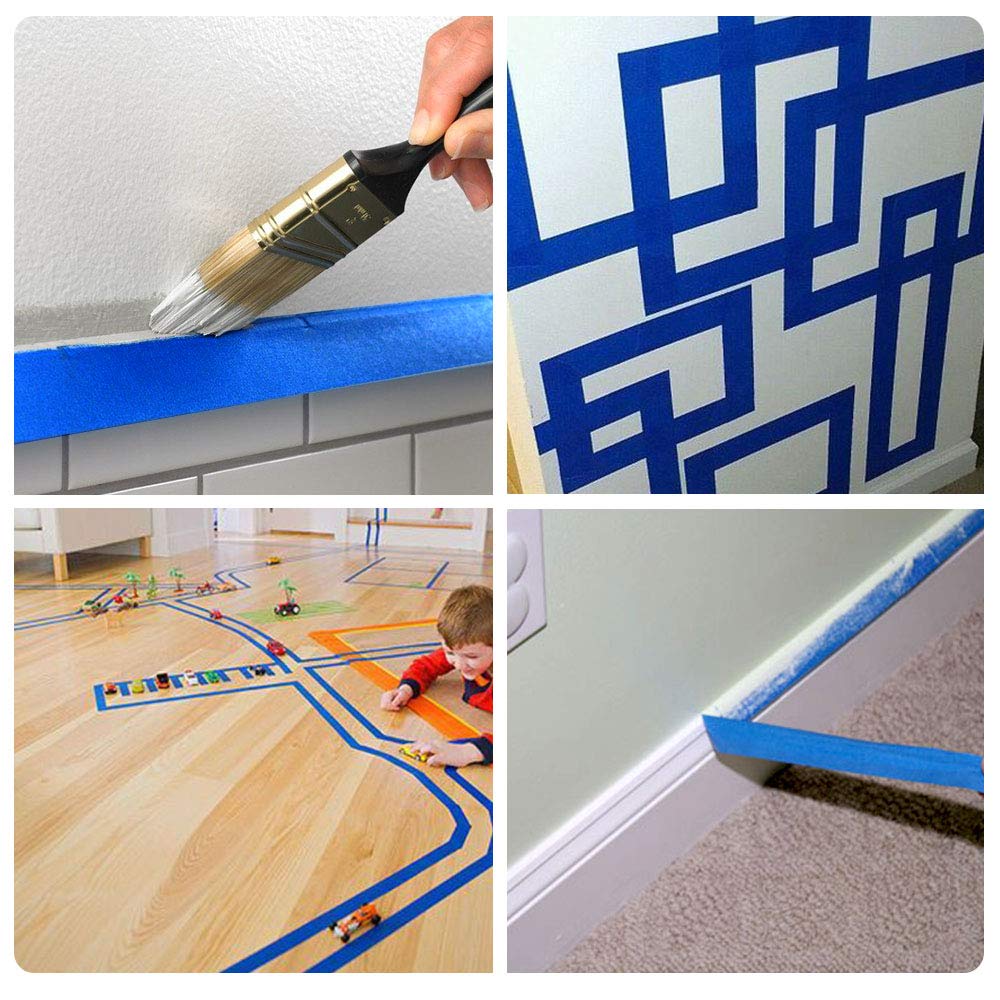 ADHES Blue Painters Tape 1 Inch, Masking Tape for Painting 6 Rolls x 1 Inch x 55 Yards, Blue Paint Tape No Residue Outdoor Anti UV Multi Surface Use, Total 330 Yards