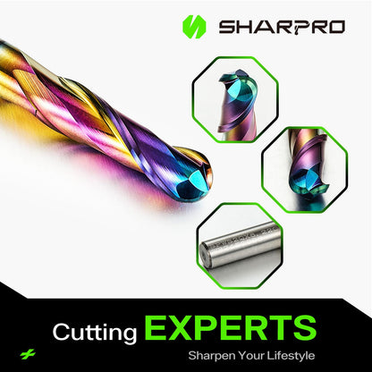 SHARPRO 1/4 Ball Nose CNC Router Bits 1/4 Inch Shank, Carbide Ballnose Up Cut Router Bit with Coated, End Mill for Wood, Aluminum, Engraving