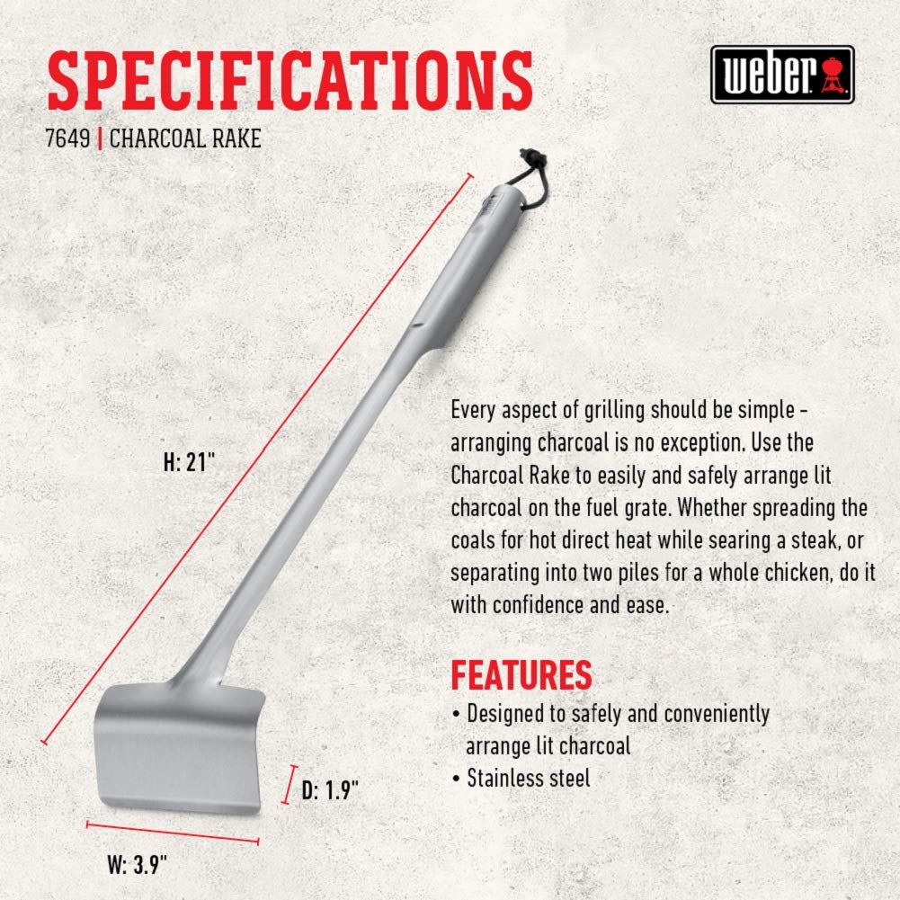 Weber Charcoal Grill Rake, Silver (7649)