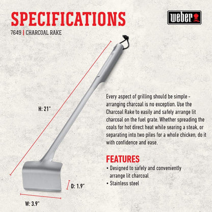 Weber Charcoal Grill Rake, Silver (7649)