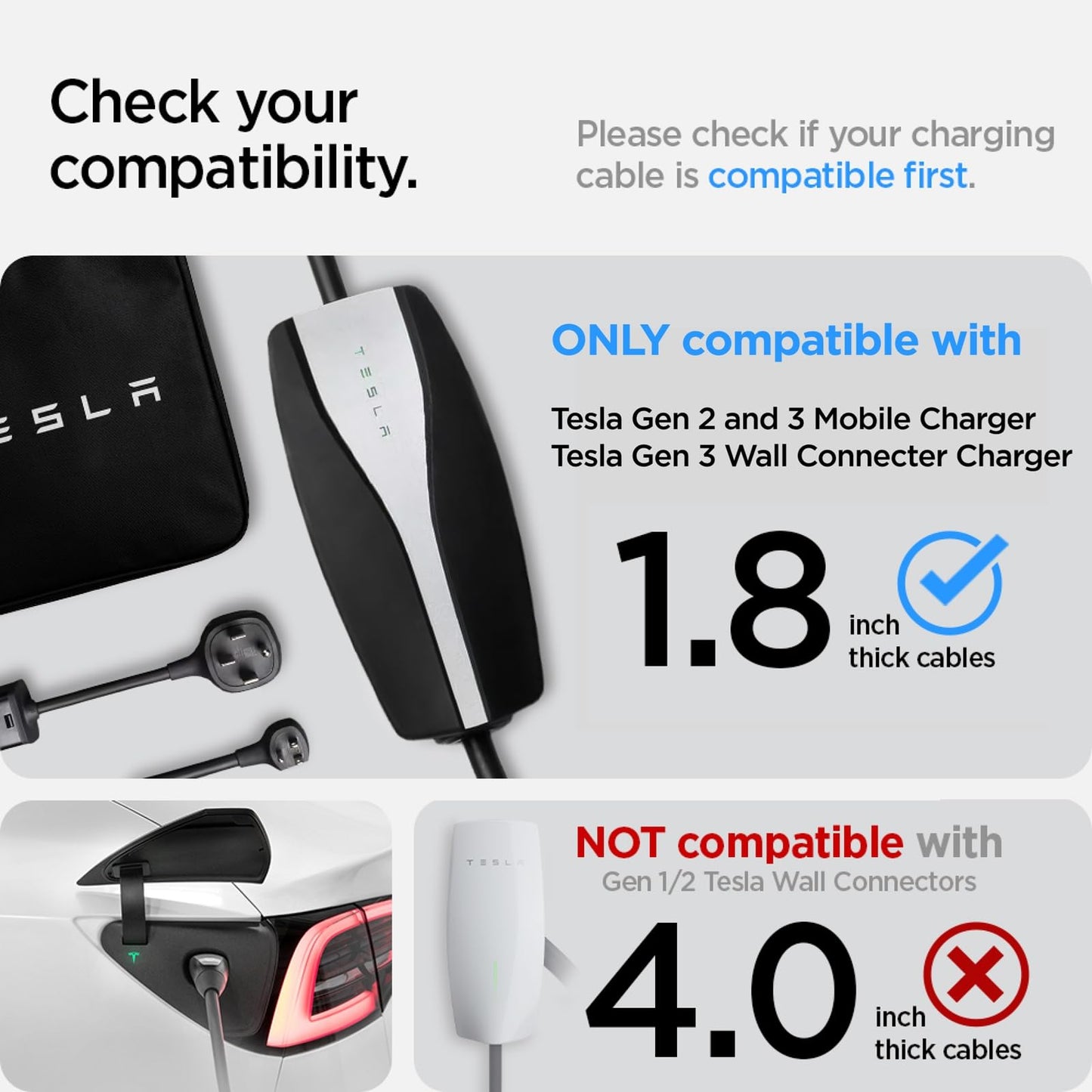 Spigen DuraPro Cable Garage Door Pass Protector for Tesla Mobile Charger and Tesla Gen 3 Wall Connector (Tesla Model 3/Y/X/S 2026/2025/2024/2023) [Compatible with 1.8in Cable Thickness EV Chargers]