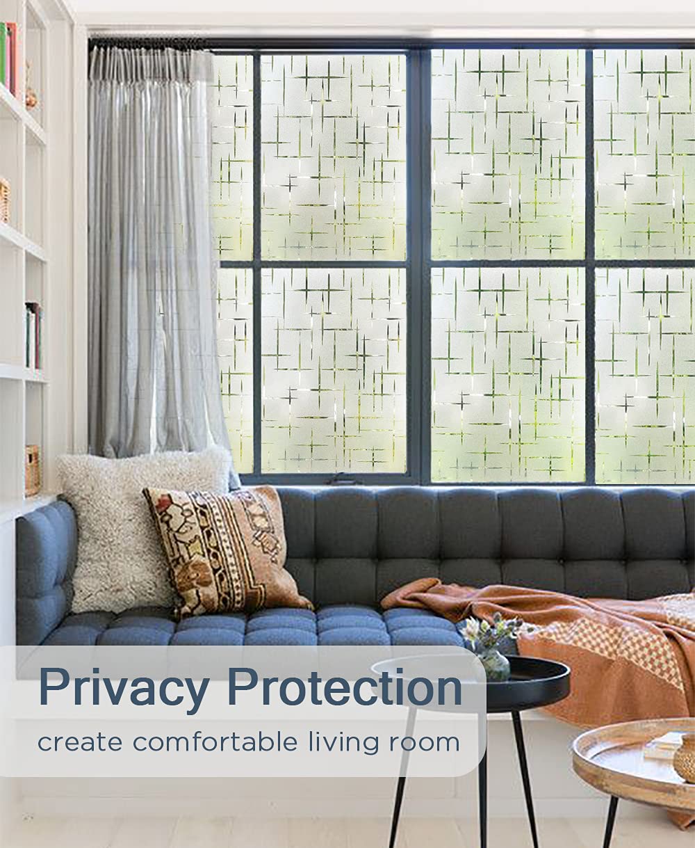 NINETREX Frosted Window Privacy Film,Window Cling Privacy Film, Decorative Glass Static Cling Non-Adhesive Vinyl Removable for Home Office Cross Pattern,60x200cm