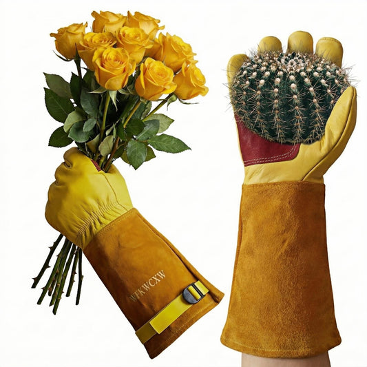 wfkwcxw Rose Bush Weeding Poison Ivy and Cactus Gloves for Adults, Long Garden Gloves Thorn Proof, Thoughtfully Paired with Rubber Gloves, Yellow, Large