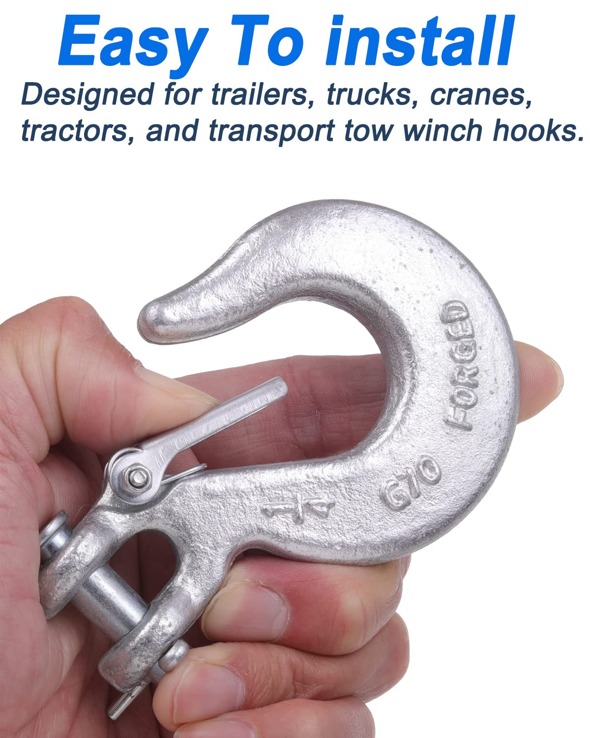 WENHUALI 1/4 Inch Safety Chain Hooks, Clevis Slip Hook with Safety Latch, Grade 70 Forged Steel 12,600 Lb for Trailer Truck Transport Tow Winch Hook Trailer(1/4 Inch, 2 Pack)