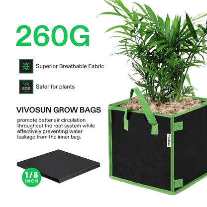VIVOSUN 5 Pack 5 Gallon Square Grow Bags, Thick Fabric Bags with Handles