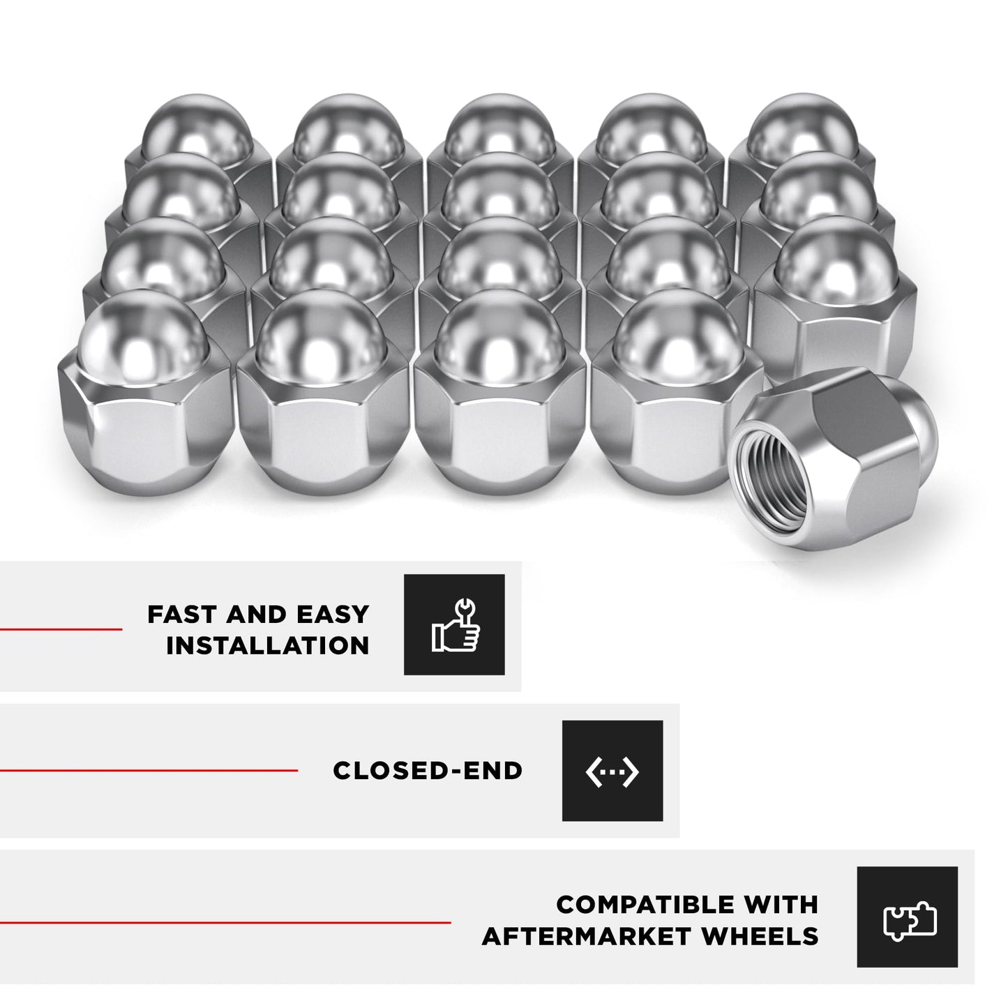 White Knight M12x1.25 Factory Style Lug Nuts for Select Subaru Ascent, BRZ, Crosstrek, Forester, Impreza, Legacy, Outback, WRX. Chrome Dome Top Acorn – WN07606-20AM (20 Pack)