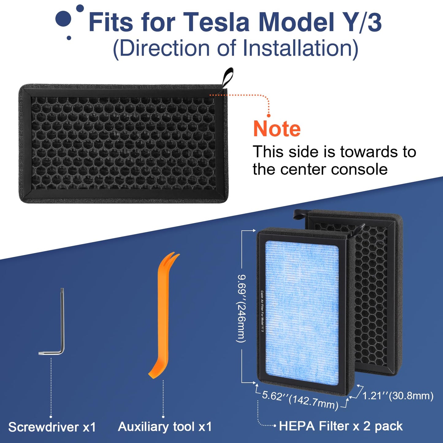 Cabin Air Filter Model Y Model 3 Replacement with Carbon Activated, Tesla Air Filter Replacement kit for Tesla Accessories 2016-2025, 2 Pack