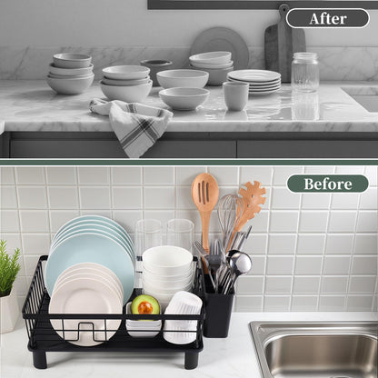 Dish Drying Rack,Rv Essentials, Kitchen Organizers and Storage, Dish Racks with Drain Board, Kitchen Essentials, Rv Accessories, Egouttoir à Vaisselle, with Cutlery Holder, Stainless Steel, 29 x 38cm