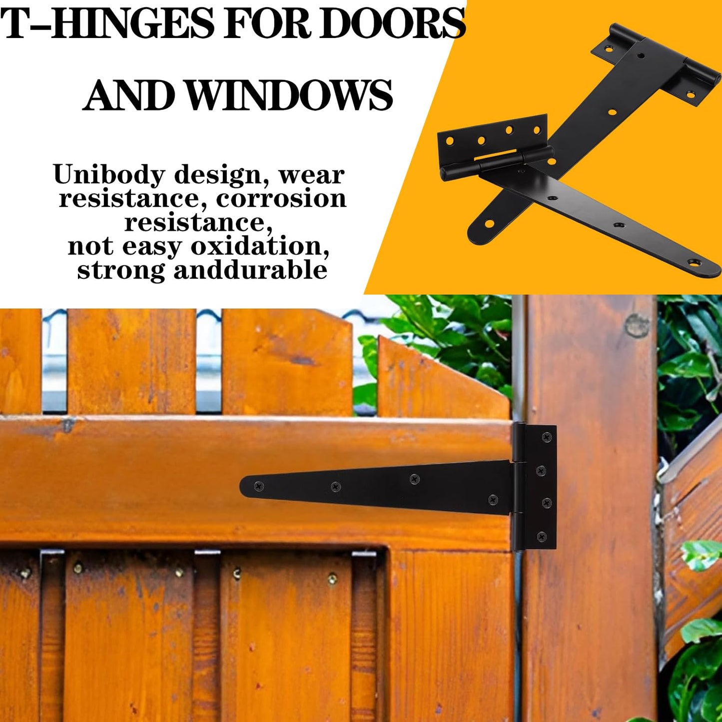 12PCS T-Strap Hinges Gate Door Hinges 6 Inch Strap Heavy Duty Shed Door Hinges Rustproof Steel Gate Hinges with Screws for Barn Doors, Sheds, Wooden Fences, Cabinets & Outdoor Use