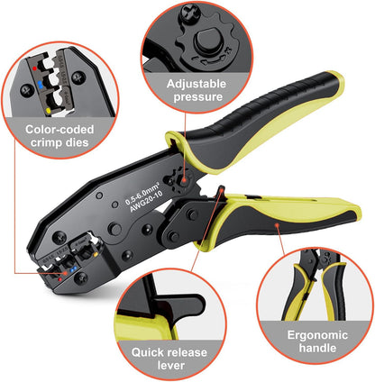 Crimping Tool for Insulated Electrical Connectors -New Version Mzylan Ratcheting Wire Crimper - Crimping Pliers - Ratchet Terminal Crimper - Wire Crimp Tool 22-10 AWG