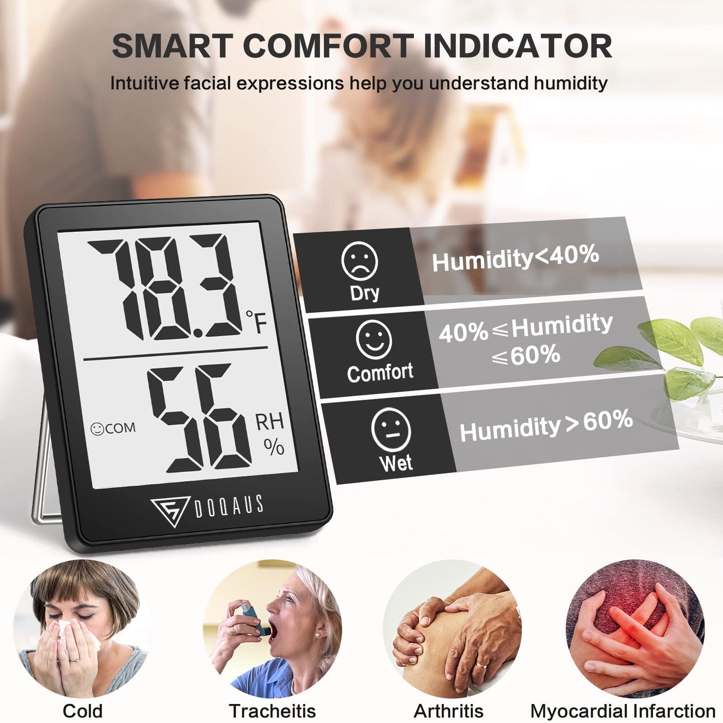 DOQAUS Digital Hygrometer [3 Pack], Indoor Thermometer, Room Thermometer and Humidity Meters with Accurate Temperature Humidity Monitor Gauge for House, Baby Room, Greenhouse, Home, Gifts