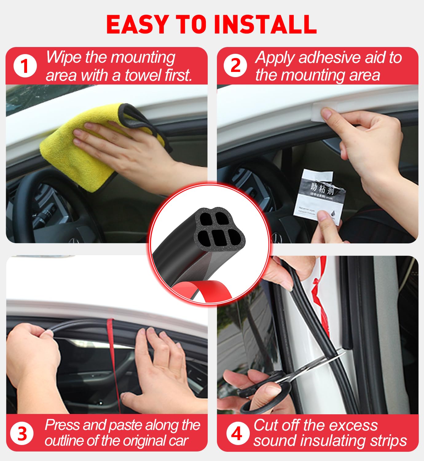 CHUANJI Universal Car Door Seal Strip 32.8ft Rubber Automotive Weather Stripping for Soundproofing and Sealing - Fits Car, RV, Hood Cover (32.8 Feet Long)