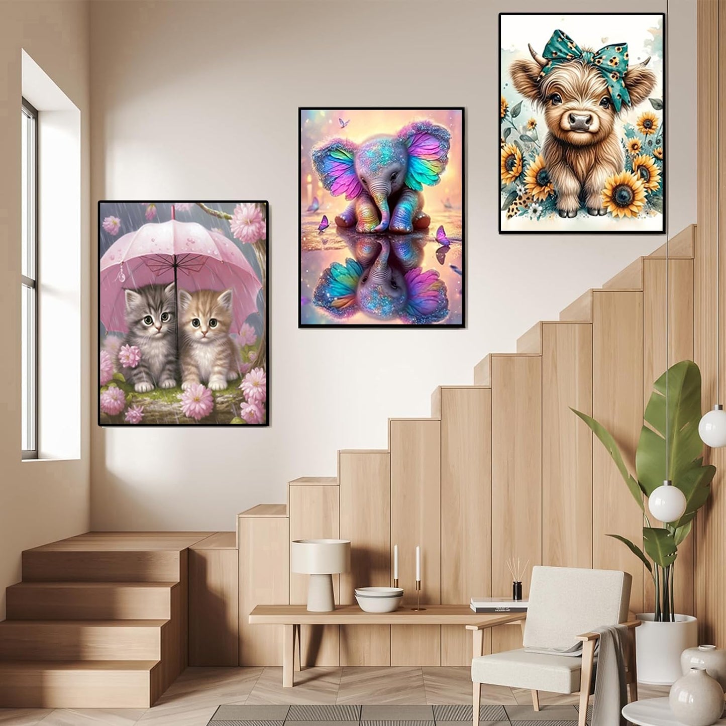 9 Pack Animals Diamond Art Kits for Adults，5D DIY Cow Elephant Dragon Diamond Painting Kits for Beginners Round Full Drill Painting with Diamonds Gem Art for Home Wall Decor 12X16Inch