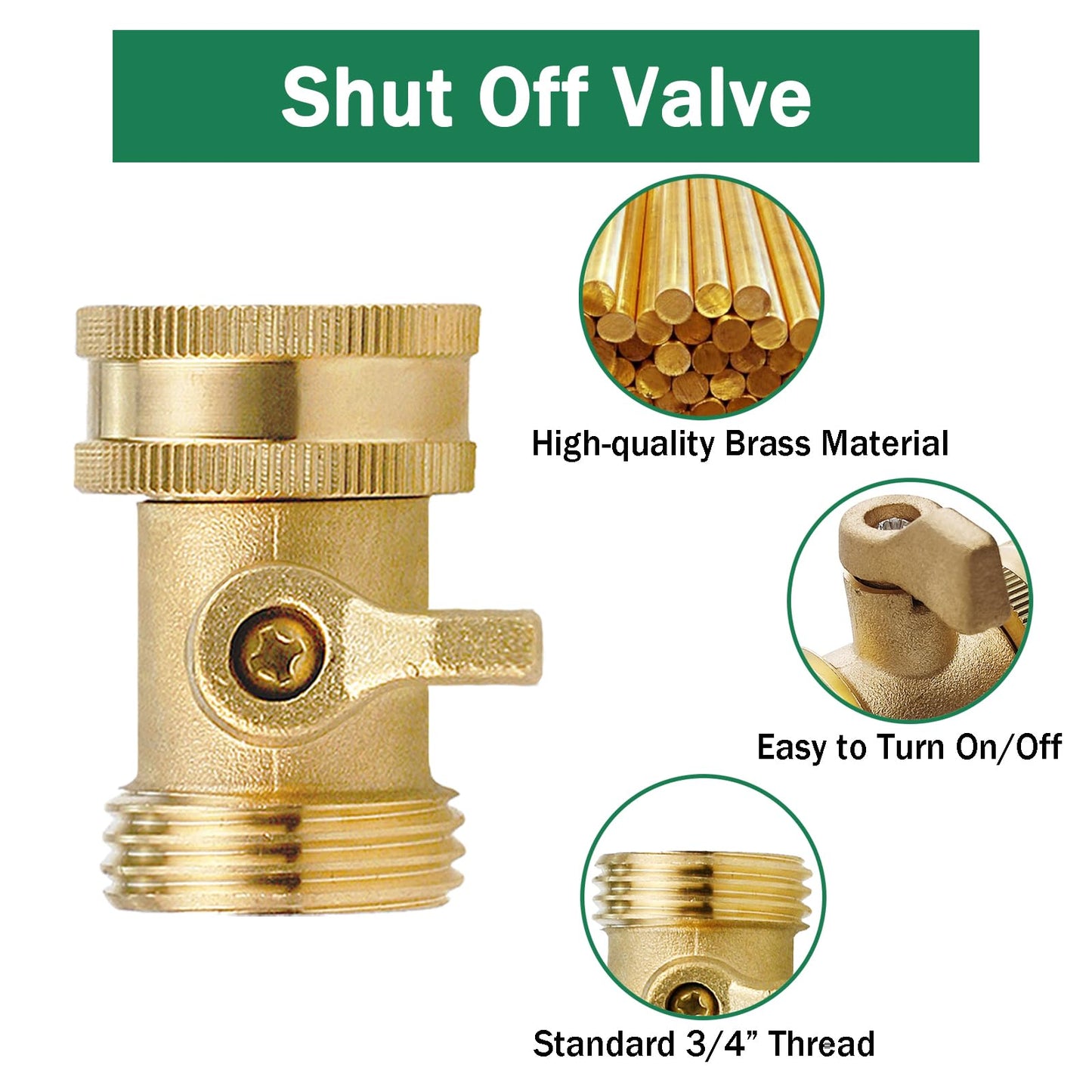 Water Hose Shut Off Valve,4 Pcs Heavy Duty 3/4 Inch Solid Brass Garden Hose Connector,Brass Garden Hose Shut Off Valve with 4 Pcs Rubber Washers