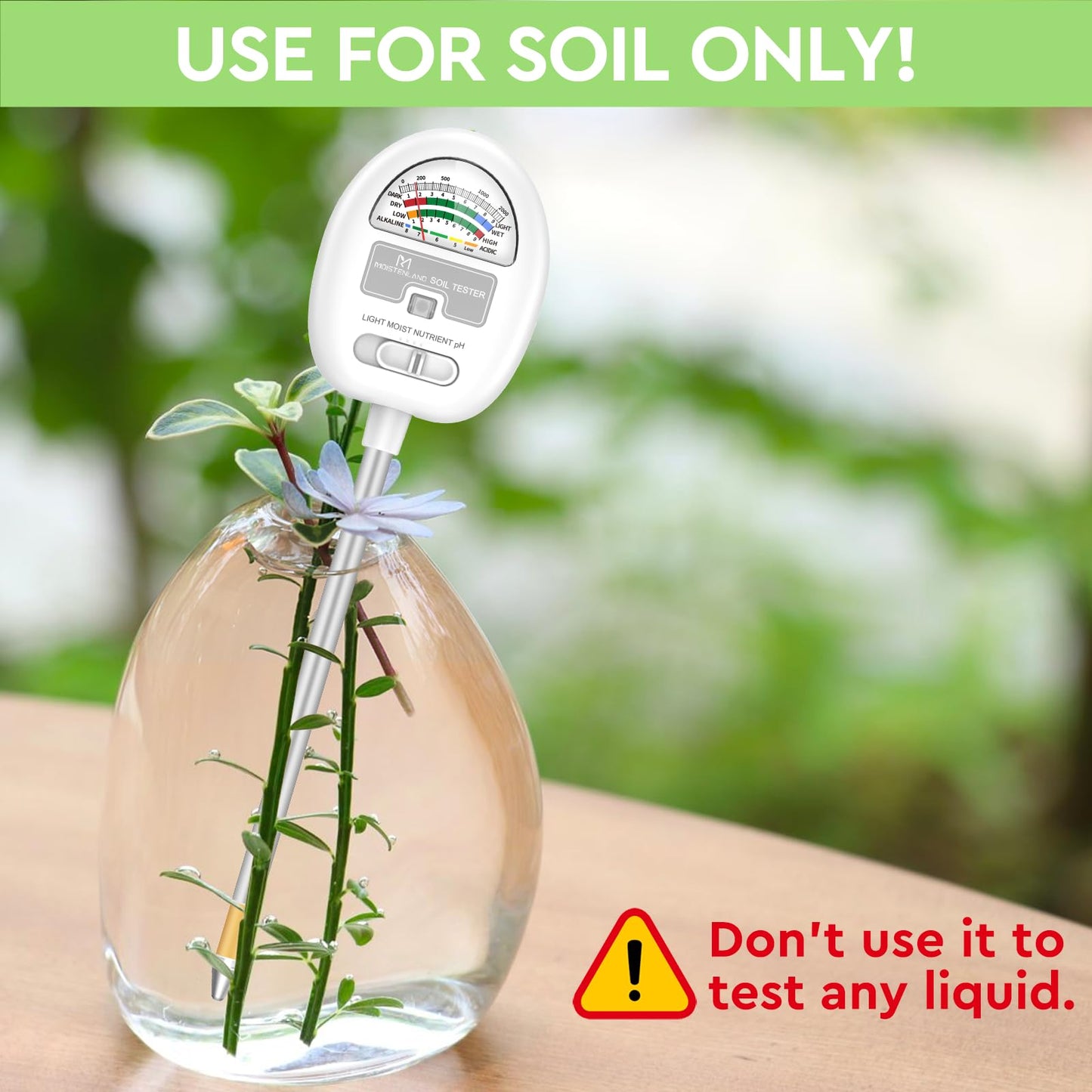 [Upgraded] Soil Moisture Meter, 4-in-1 Soil pH Tester, Soil Moisture/Light/Nutrients/pH Meter for Gardening, Lawn, Farming, Indoor & Outdoor Plants Use, No Batteries Required