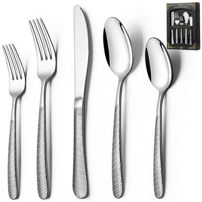 40-Piece Hammered Silverware Set, Stainless Steel Heavy Duty Flatware Set for 8, Food-Grade Tableware Cutlery Set, Utensil Sets for Home Restaurant, Mirror Finish, Dishwasher Safe