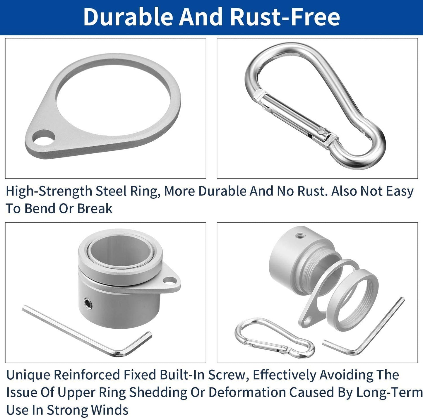 4 Pieces Flag Pole Rings,Aluminum Alloy Mounting Rings 360 Degree Rotating Flagpole Flag Mounting Rings Spinning Flag Pole Kit with Clip Hook for 1 Inch Diameter Flag Pole