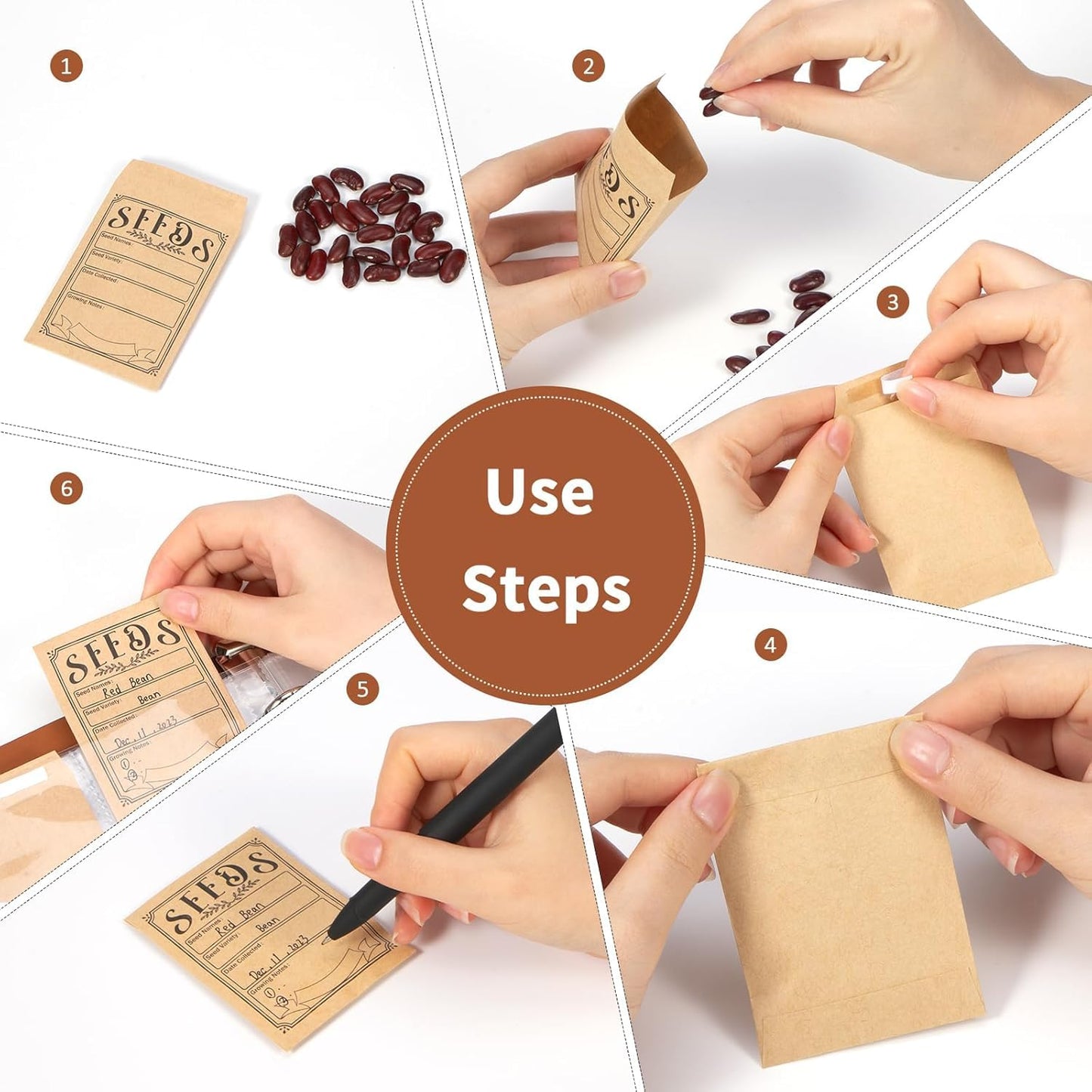 150Pcs Seed Packets Envelopes, Seed Storage Organizer Binder with Resealable Self Sealing Seed Saving Envelopes Garden Seed Storage Envelope for Vegetable (Brown)