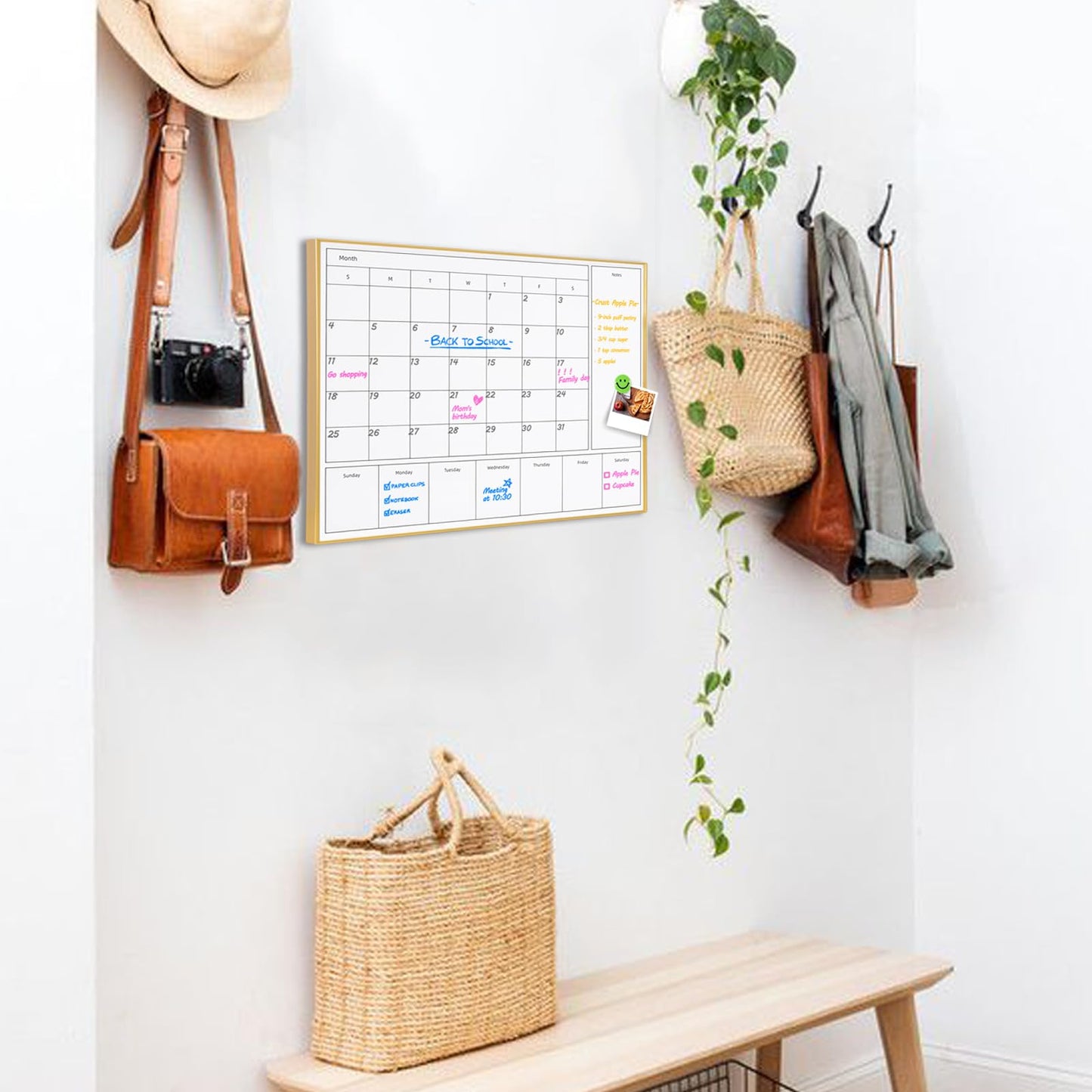 Aitakatta 3-in-1 Dry Erase Calendar for Wall with Gold Aluminum Frame, Magnetic Monthly & Weekly Calendar Whiteboard, Dry Erase Board for Wall, Hanging White Board for Decor/Memo(YL+ZL-Gold,4333)