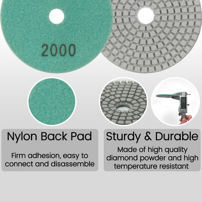 4 Inch Diamond Polishing Pads with 5/8"-11 Backer Pad,16 Pack Wet/Dry Polish Pad Kit for Drill, Grinder, Polisher,30-8000 Grit Pads for Granite Marble Concrete Stone Quartz