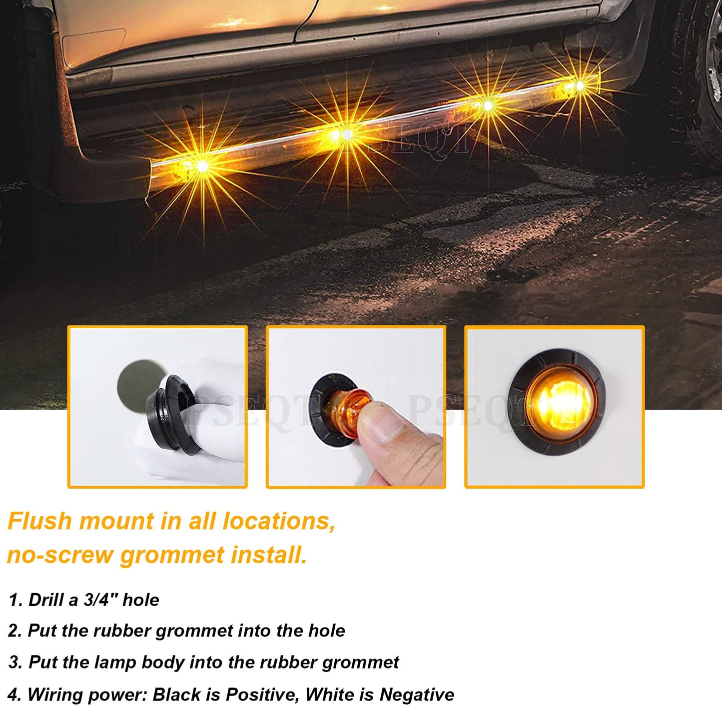 PSEQT 3/4 Inch Trailer Marker LED Lights, Clearance Light Side Front Rear Bullet Brake Turn Stop Reverse Tail Lighting 12V for Pickup Trailer Truck Car Bus RV Boat(20Pcs Amber)