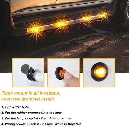 PSEQT 3/4 Inch Trailer Marker LED Lights, Clearance Light Side Front Rear Bullet Brake Turn Stop Reverse Tail Lighting 12V for Pickup Trailer Truck Car Bus RV Boat(20Pcs Amber)