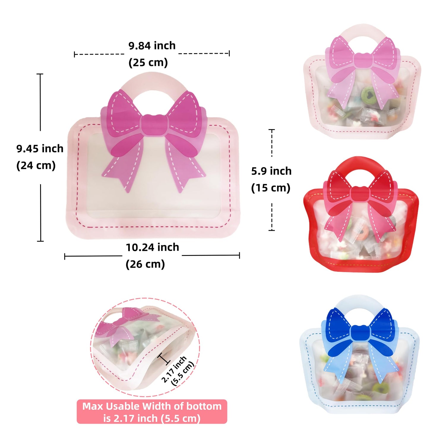 PABCK 30 Pcs Plastic Party Favor Gift Bags Treats Birthday Goodie Bags 10.24x9.45 inch(26x24 cm) Candy Cookies Snack Small Toys Packaging Handle Bag Resealable Stand Up Reusable for Wedding Christmas