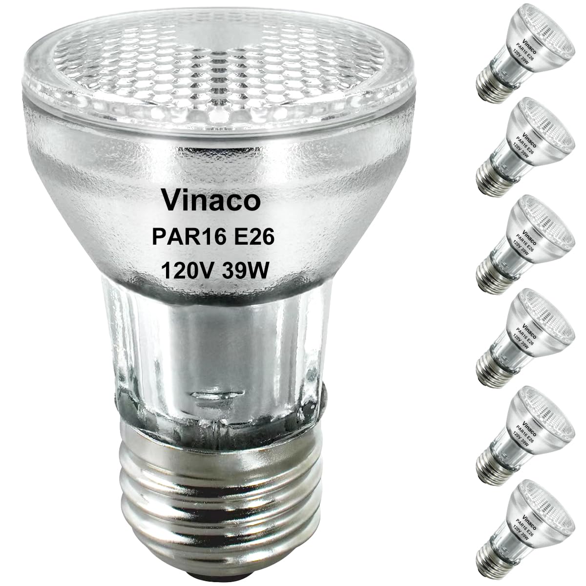 Vinaco PAR16 Halogen Bulb 39 Watt, 6 Pack High Output 350LM PAR16 Bulb（45w Equivalent, PAR 16 Flood 45W Warm White 2800K, PAR16 Dimmable with E26 Base, Halogen 45W PAR16 Long Neck for Ceiling Light
