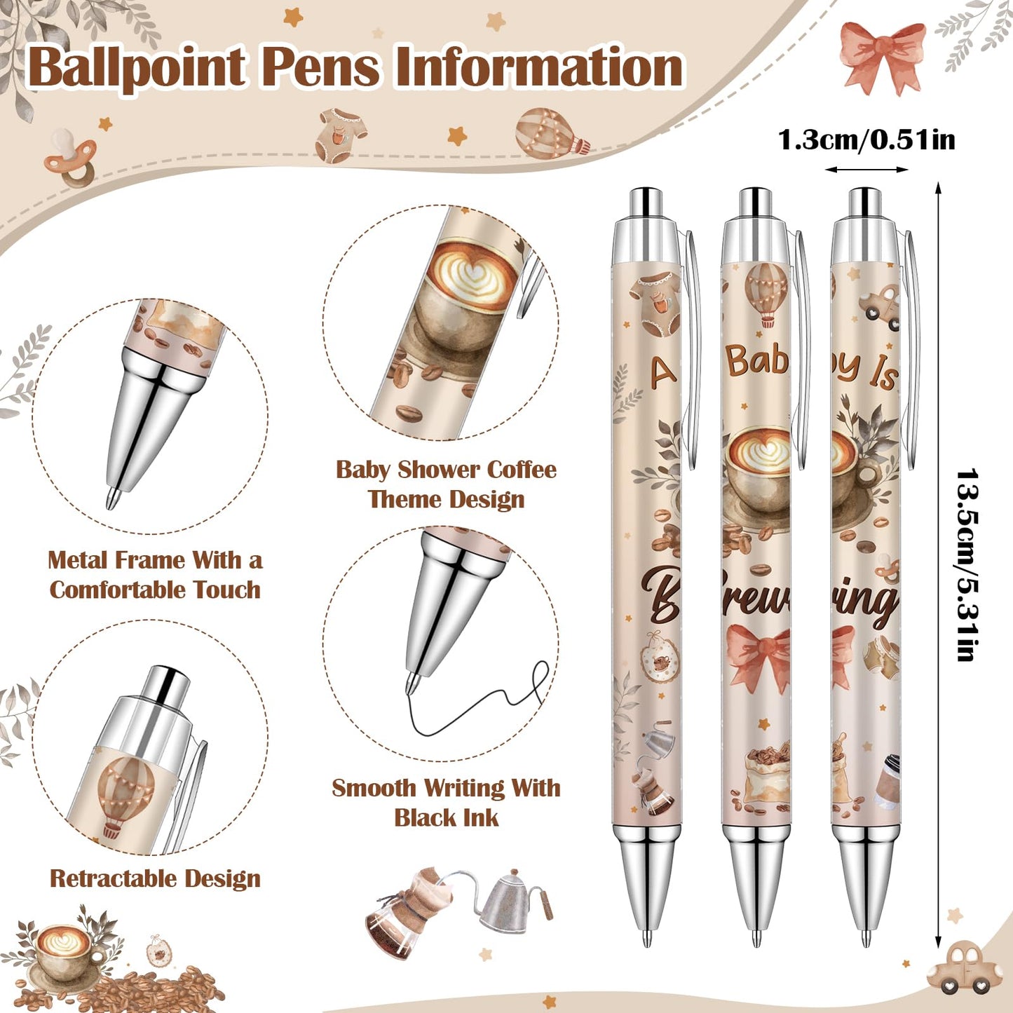 50 Set Coffee Babys Shower Favors for Guests A Baby Is Brewing Coffee Theme Ballpoint Pens Thank You Greeting Cards Baby Shower Gifts for Boy Girl Gender Reveal Party Guest Souvenirs Prizes