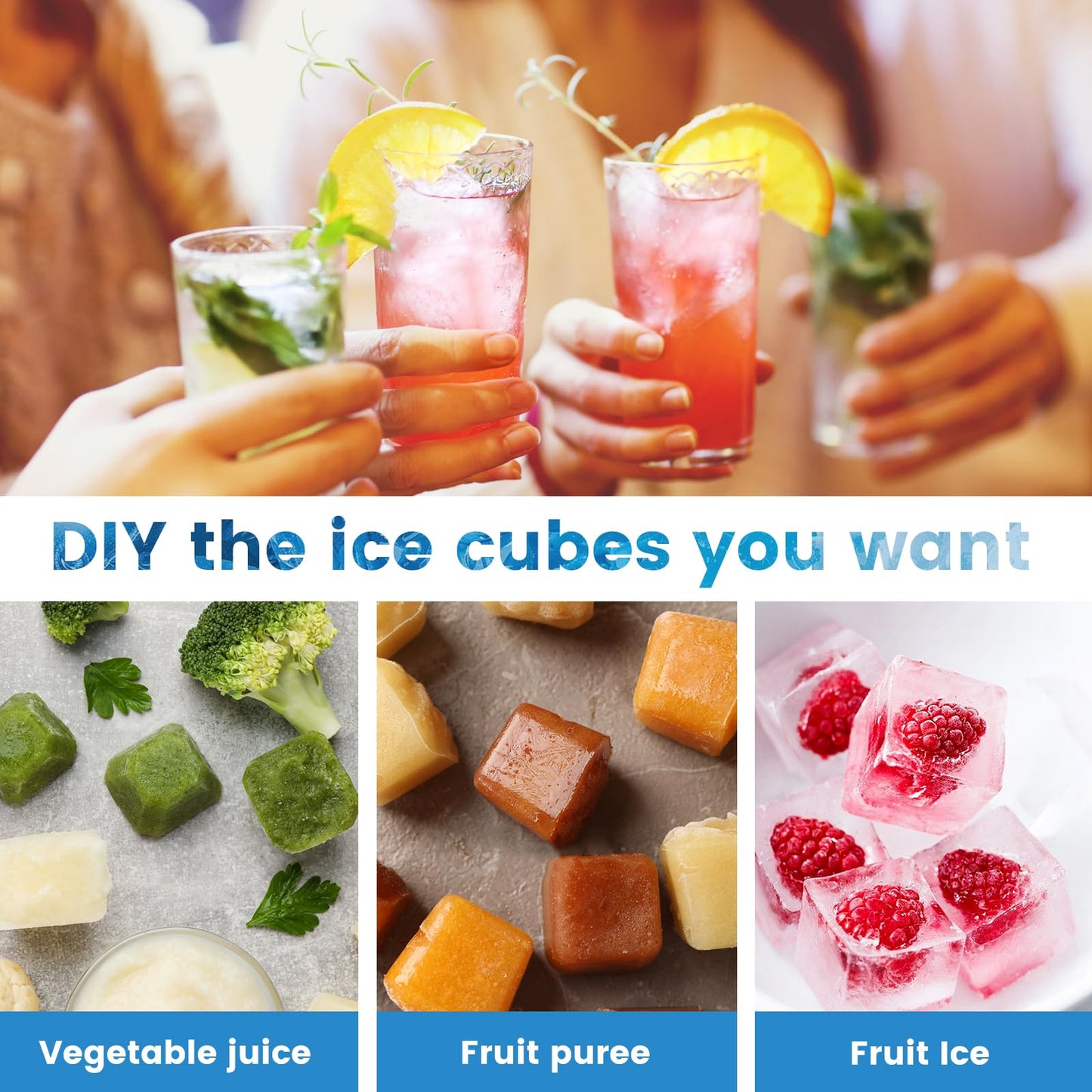 Stainless Steel Ice Cube Tray 18 Slot Ice Trays for Freezer Ice Lattice Mould with Clamp Easy Release Handle Easy to Clean (Clamp)