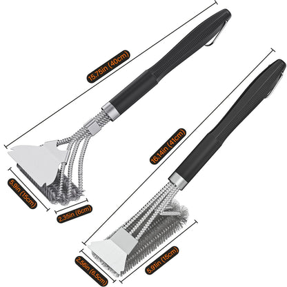 2 Packs BBQ Grill Brush, BBQ Brush Cleaner for Grill, Stainless Steel BBQ Cleaning Brush with Scraper, BBQ Accessories Suitable for Gas, Charcoal, Infrared & Barbecue Grill