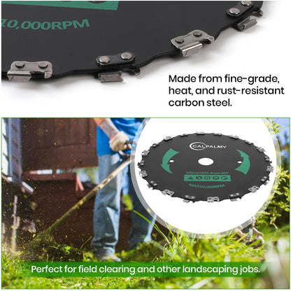 CALPALMY (2-Set) 9" x 20T Chainsaw Tooth Brush Blades Tool Kit, – 2 Blades, 3 Assorted Round Files and 4 Washers | for Cutter, Trimmer, Weed Eater | Made from Carbon Steel, Cuts Like Butter